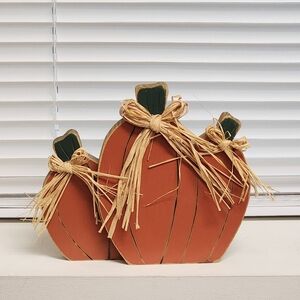 Decorative Wooden Pumpkins with Raffia Bows